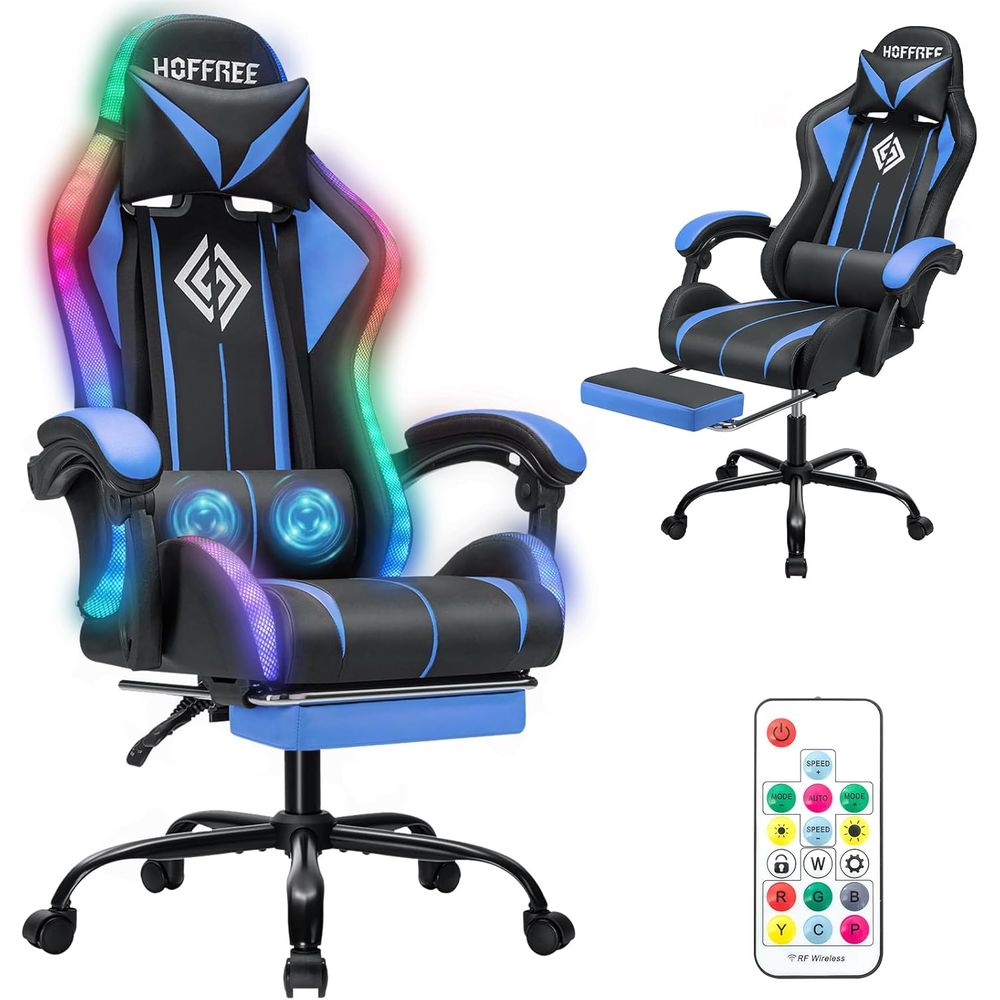 마사지 기능이 있는 LED 게이밍 의자 RGB 조명 컴 - Massage 리뷰 및 가격